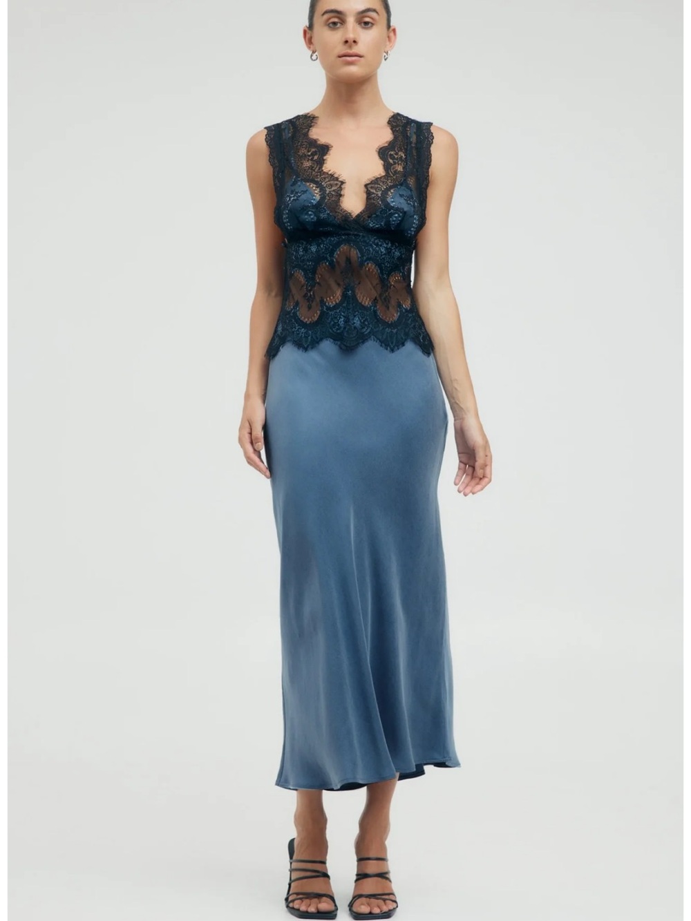 Third Form Visions Lace Sapphire Deep V Dress